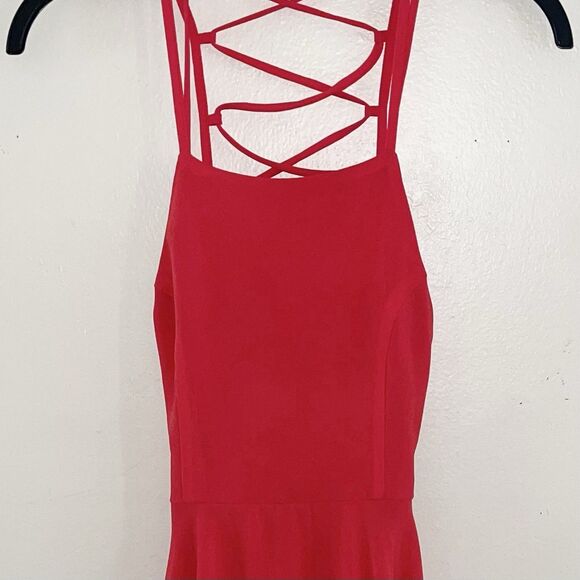 Lulus Solid Red Strappy Dress Size XS Womens Party Lace Up Cross Back Fit Flare - Picture 4 of 10
